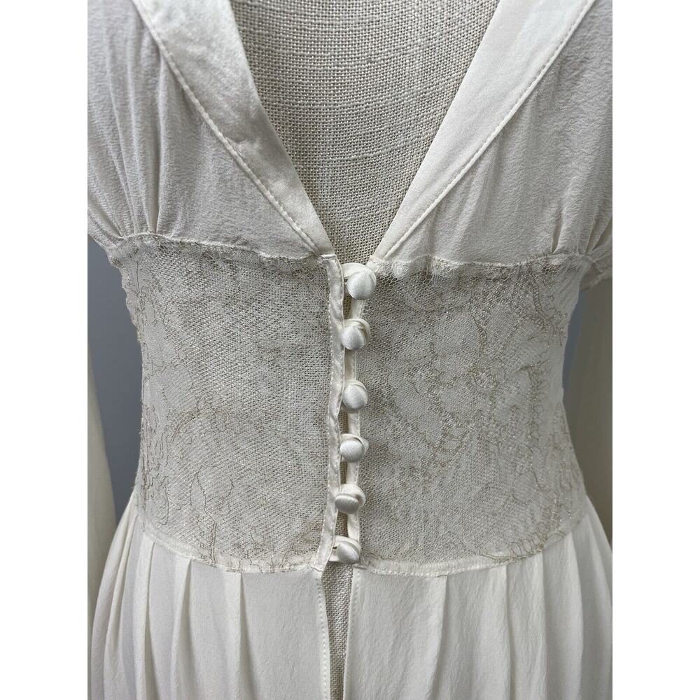 Fleur Of England Dressing Gown Lingerie White Sheer Silk Medium Long Sleeve - Picture 6 of 15